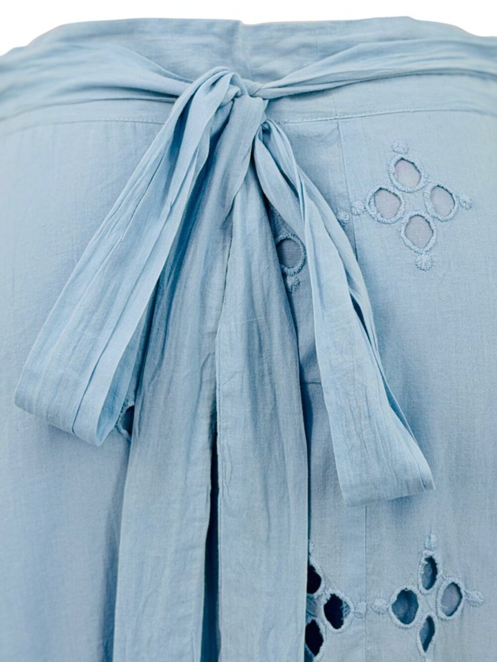 Free People Blue Eyelet Tie Waist Midi Wrap Skirt L | Coastal Boho Cottagecore - Picture 8 of 16